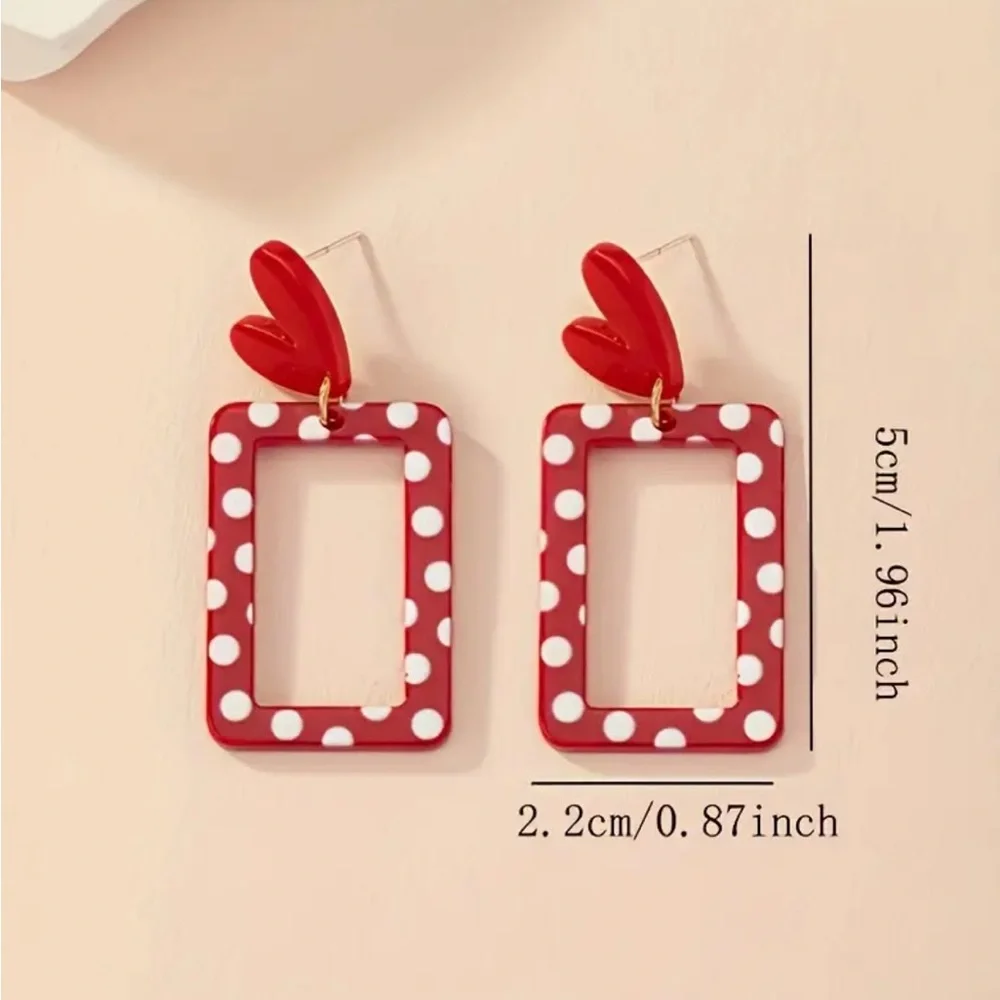 Red Heart Polkadot Earrings